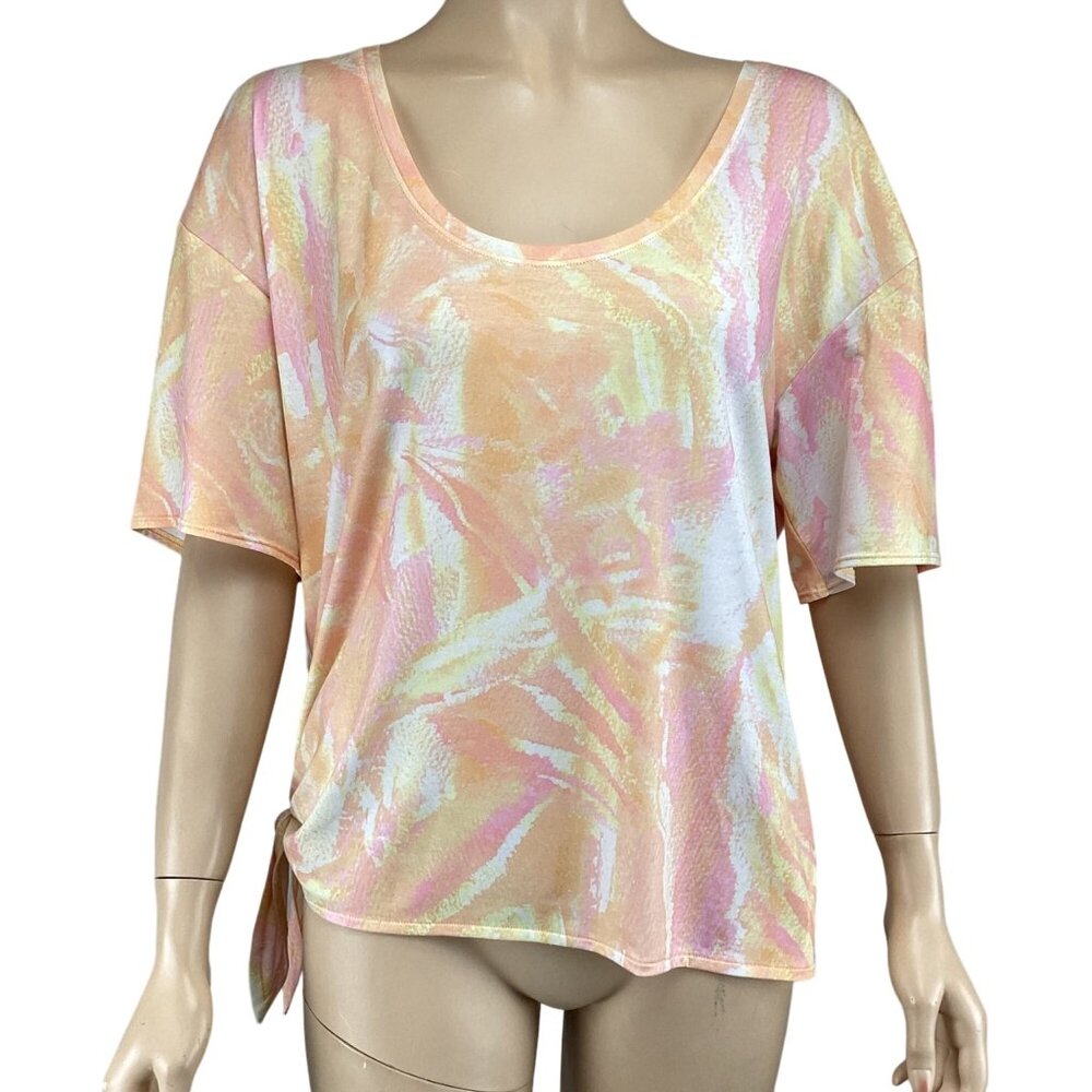 Prana Women’s Polyjungle Top Size Medium Pastel Tie-Dye Loose Fit Short‎ Sleeve - Picture 2 of 8